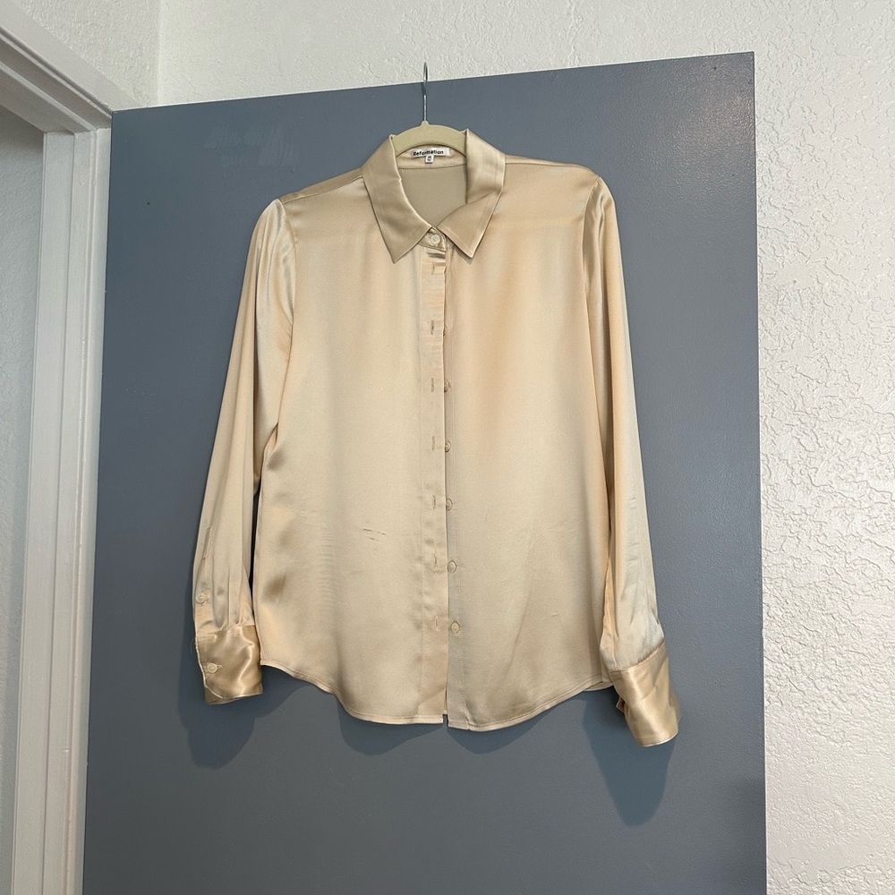 Reformation silk ivory button down top